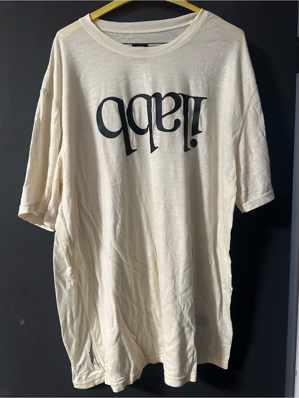 Cream Short-Sleeve Tee with Black Script Graphic